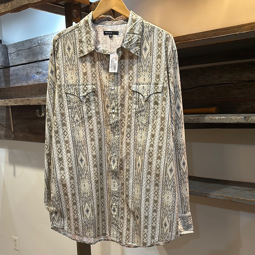 Lucky Brand Beige Patterned Button-Up Shirt